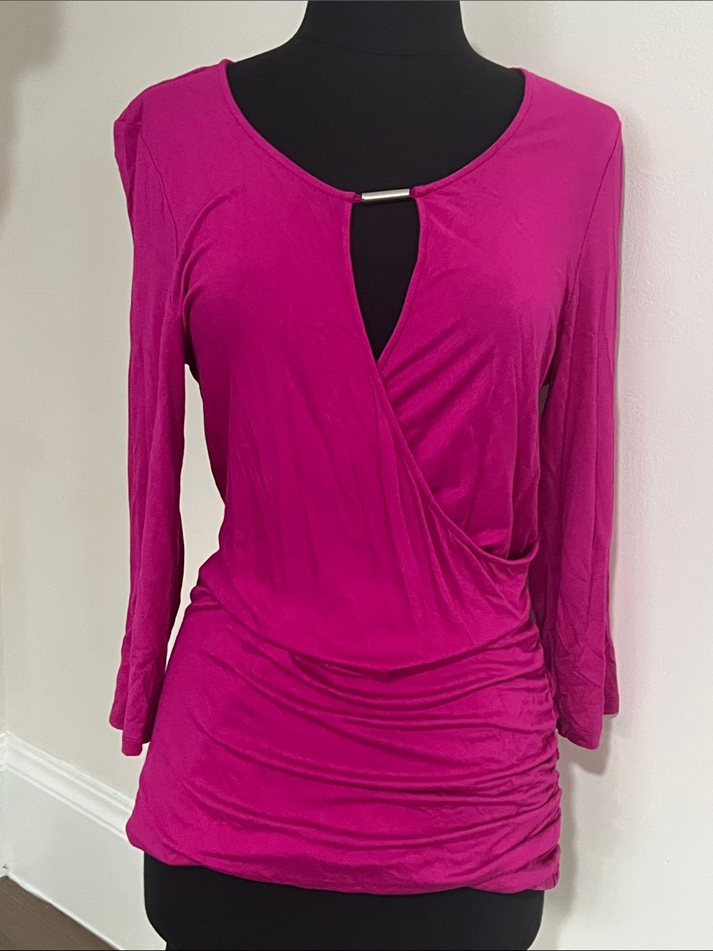 INC International Concepts Fuchsia Surplice Top with Bar Accent